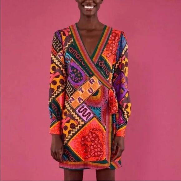 Farm Rio Dotted Patch Scarf Wrap Dress - Picture 1 of 8